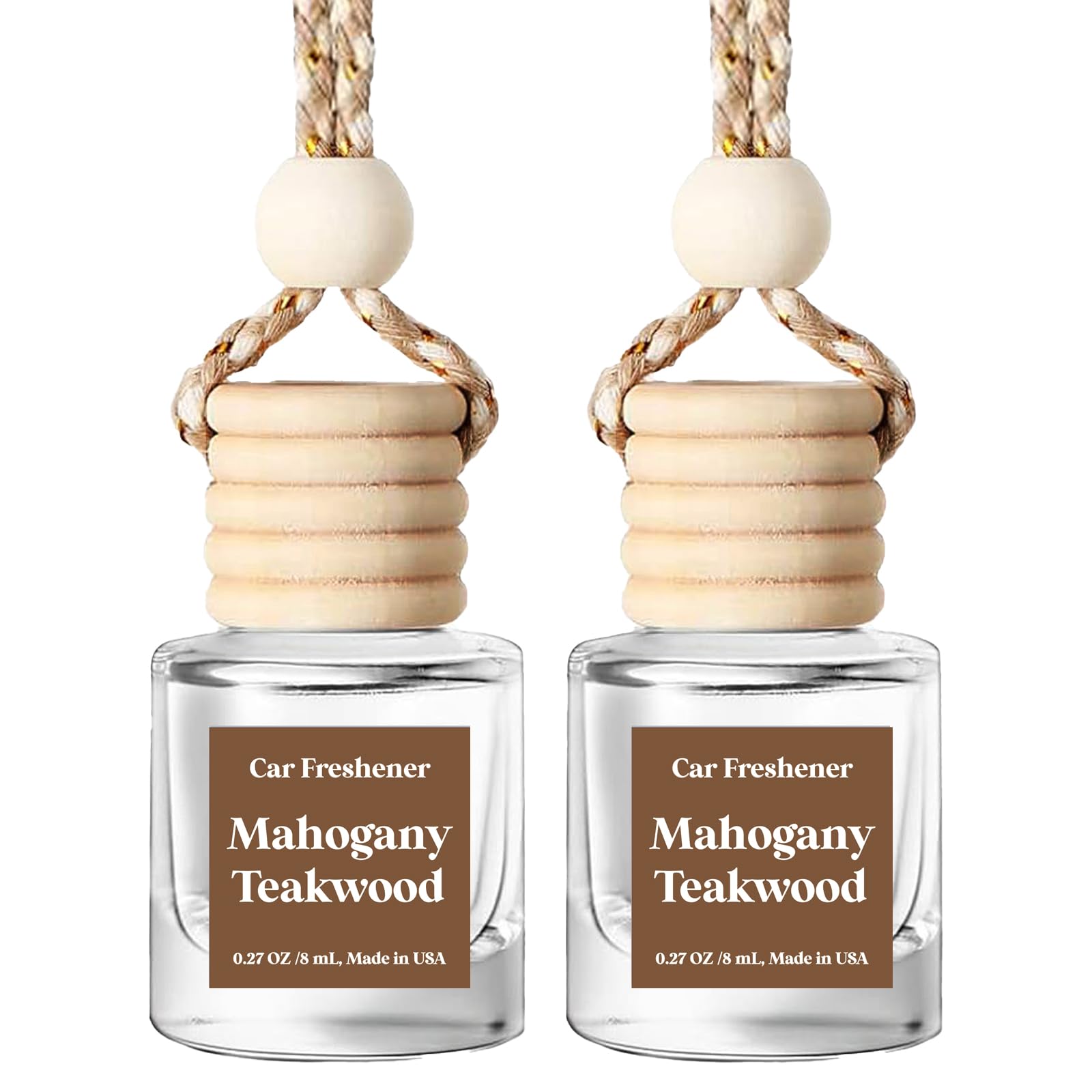 Car Air Freshener Hanging 2 Pack, Mahogany Teakwood Essential Oil Diffuser For Car, Car Air Freshener Cute, 45+ Days Long Lastin