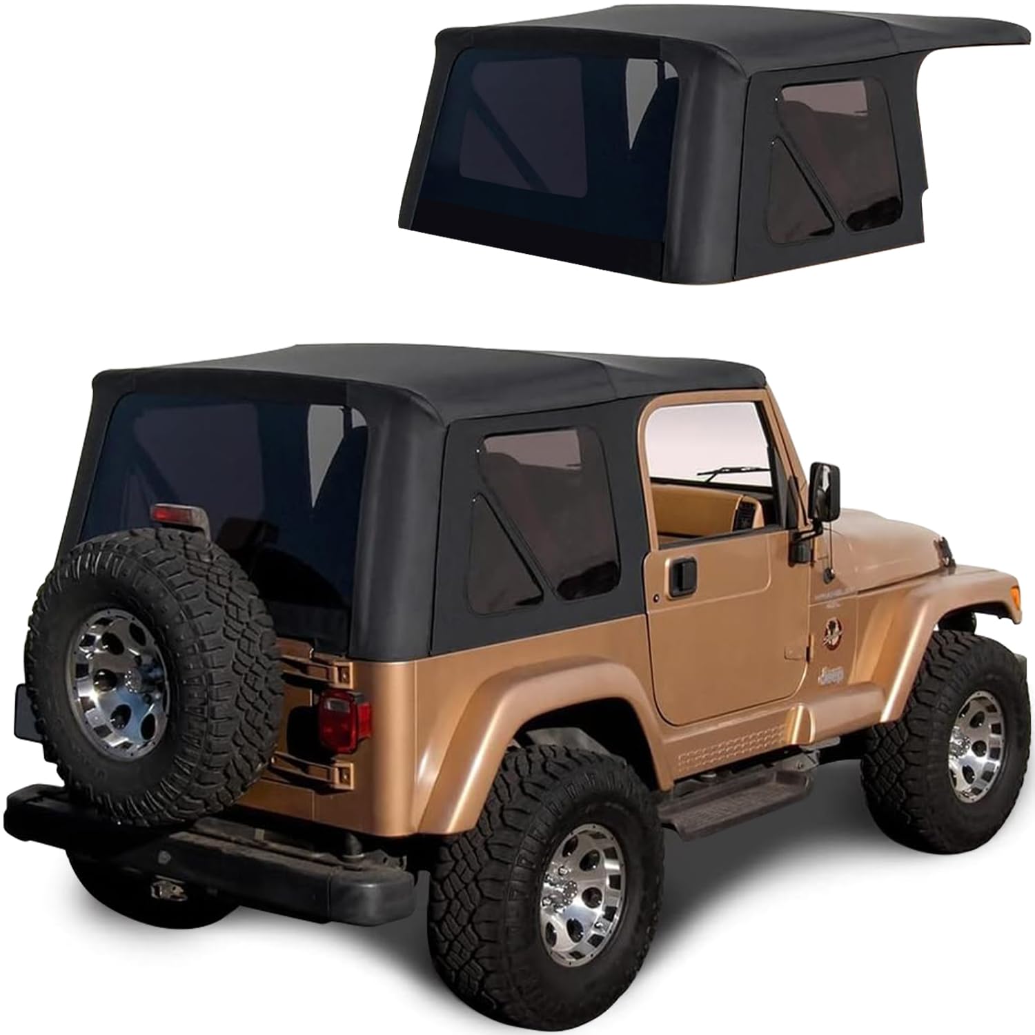 Sierra Offroad Soft Top for 1997 to 2006 Jeep Wrangler TJ - Black, Denim Vinyl - 2 Door Jeep Soft Top with Rear Plastic Tinted W