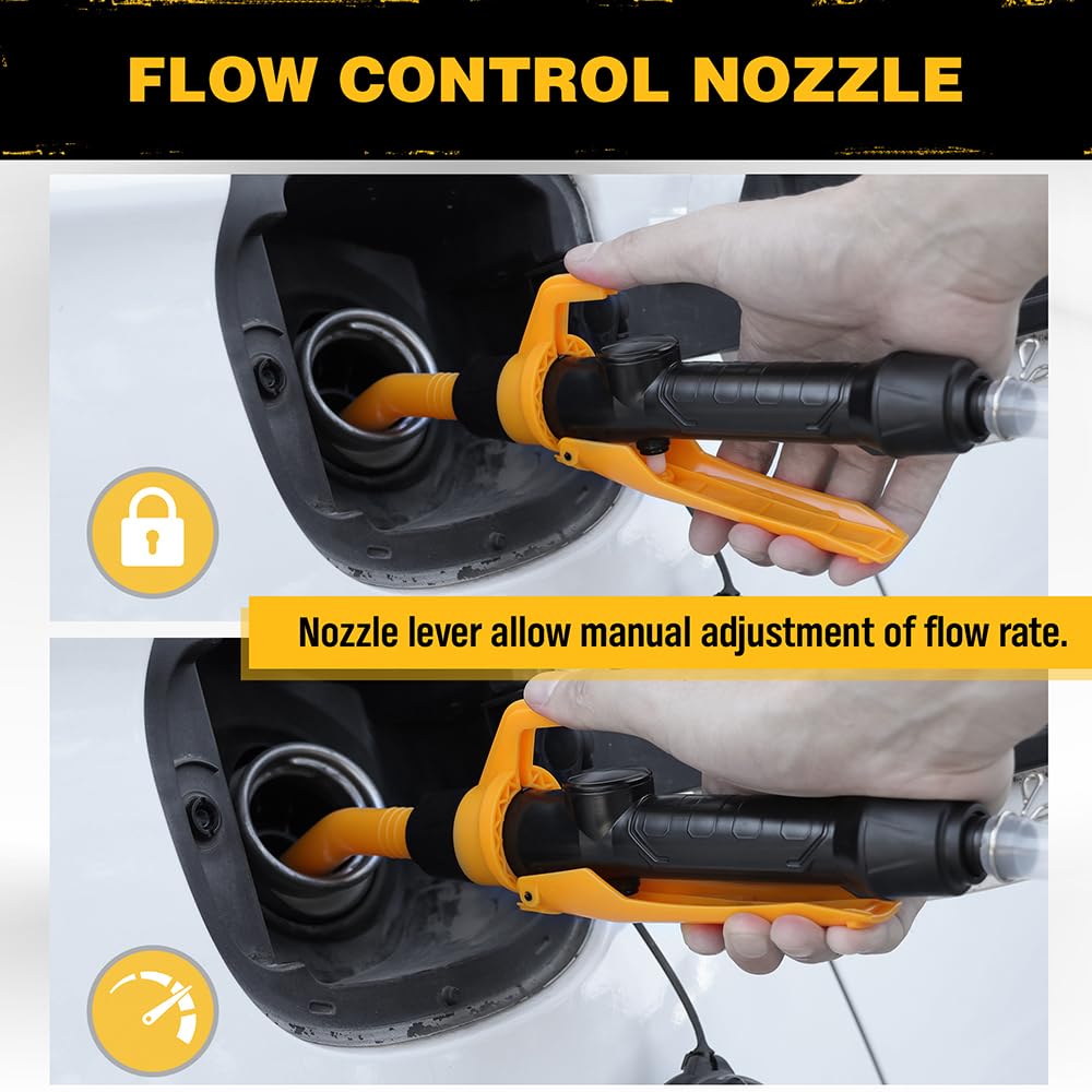 ELEAD Portable Battery Powered Pump - Electric Fuel/Water Transfer 2.4 GPM, Yellow, Model ED70017, Adjustable Flow Control