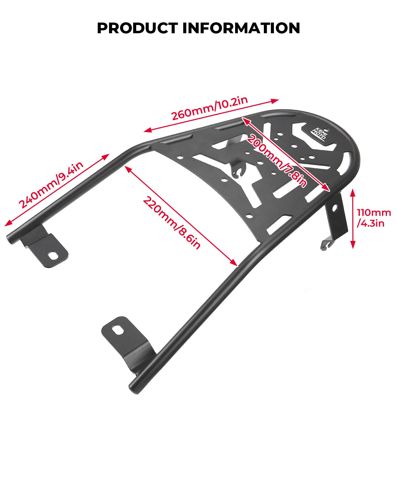 KEMIMOTO Black Motorcycle Rear Luggage Rack Compatible with TW200 (1987-2025) - Enduro Tail Storage Carrier