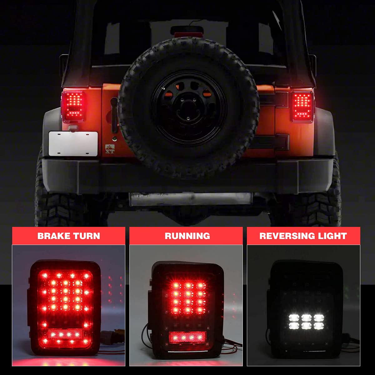 JHLion Jeep JK Tail Lights - Smoke Lens LED with Turn Signal & Backup Light for Wrangler JK JKU 2007-2018