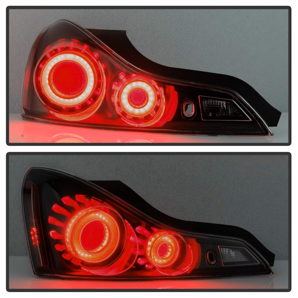 ACANII LED Tube Tail Lights for 2008-2013 Infiniti G37 / 14-15 Q60 Coupe, Black Housing, Smoked Lens, Cyber Black