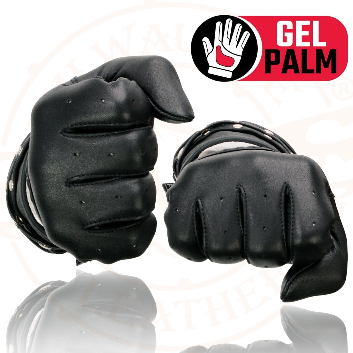 Milwaukee Leather MG7765 Women's Black Leather Gel Palm Open Wrist Motorcycle Hand Gloves W/Stylish Wrist Detailing - Medium