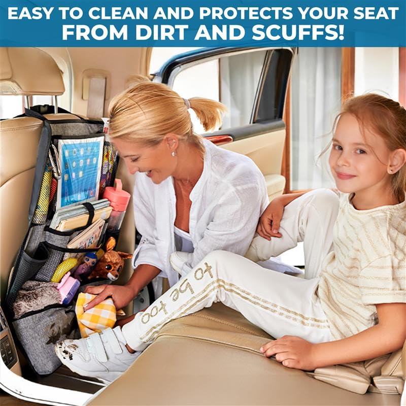 Econour Car Back Seat Organizer (2-Pack) | 600D Oxford Fabric With 9 Storage Pockets & Touch Screen Tablet Holder | Waterproof &
