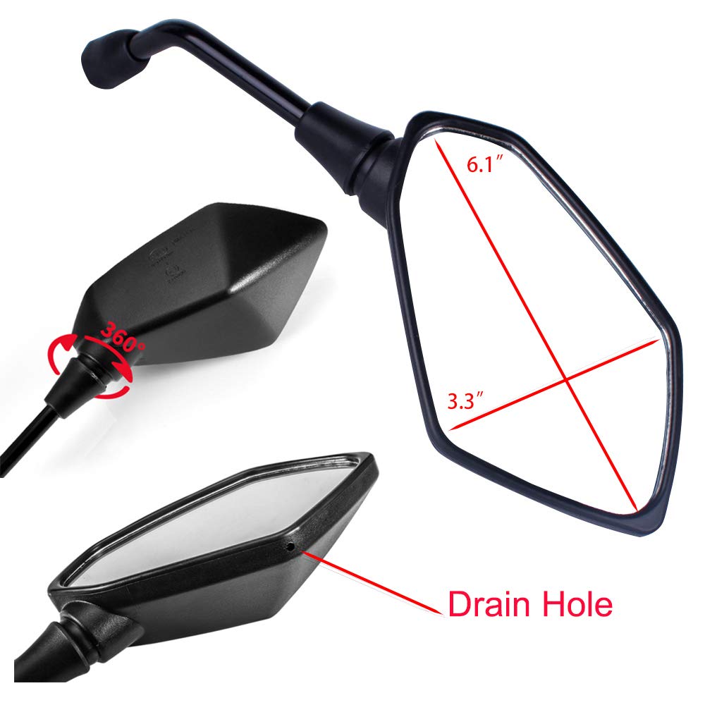 Mamiko Universal Motorcycle Rear View Mirrors, M8/M10 Threaded, Black, Eagle Eye 1, Compatible with Scooters, ATVs, Dirt Bikes, Cruisers