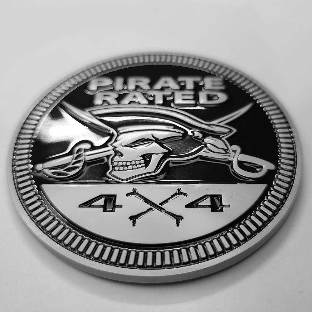 Badge Glow 4x4 Metal Automotive Badge - Pirate Rated for Jeep Wrangler/Cherokee - Durable Zinc - Stick it Anywhere!