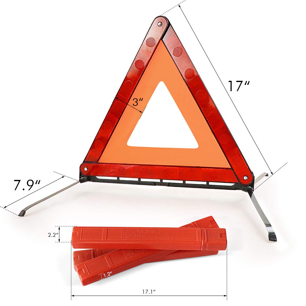 Funlove Foldable Warning Triangles Road Safety Triangle Kit, 3 Pack Of Reflective Triangle Sign With Storage Case, Dot Approved