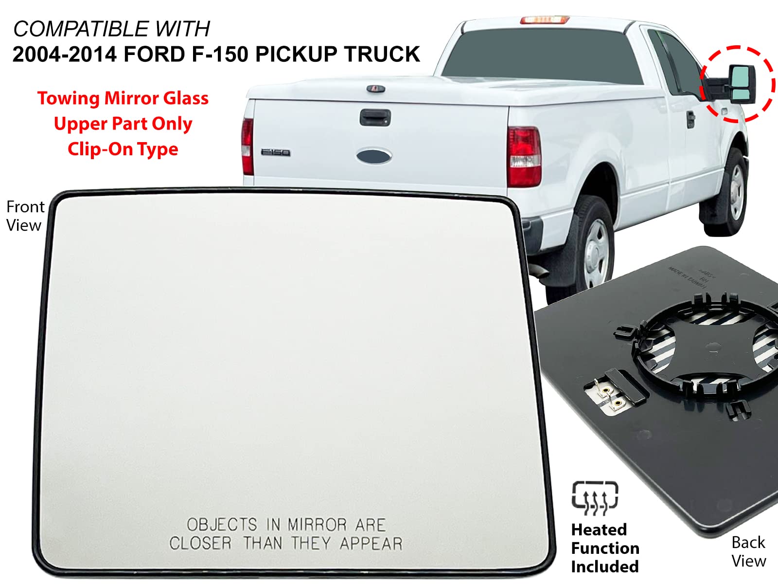 Apa Replacement For Towing Mirror Glass Upper Heated 2004-2014 F150 Pickup Truck Passenger Right Side 7L3Z17K707C Fo1325116
