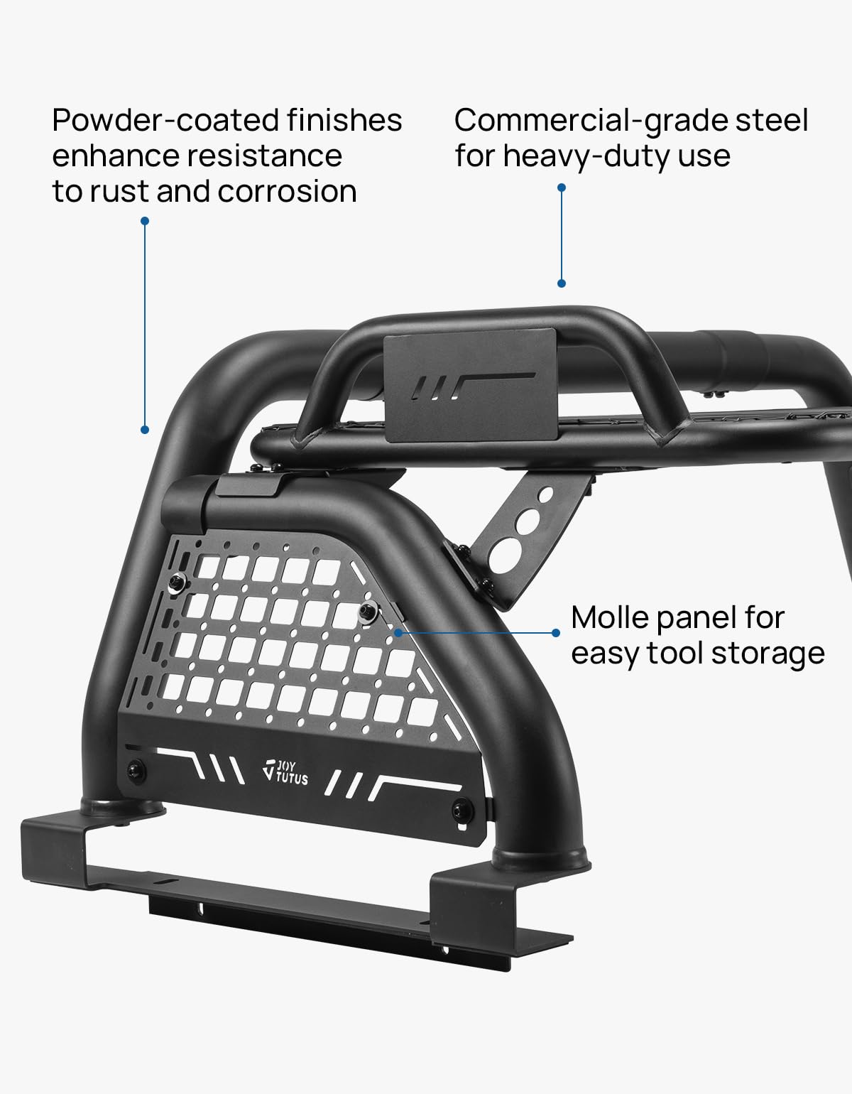 JOYTUTUS Roll Bar with Cargo Basket for Full-Size Trucks - Black Alloy Steel Compatible with F150, F250, Silverado, Ram