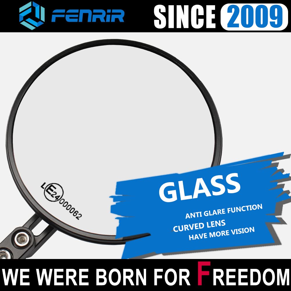 Fenrir Motorcycle Handlebar Bar End Mirror Cnc Aluminum Black Round Cafe Racer Foldable Anti-Vibration Anti-Glare Large Field Of
