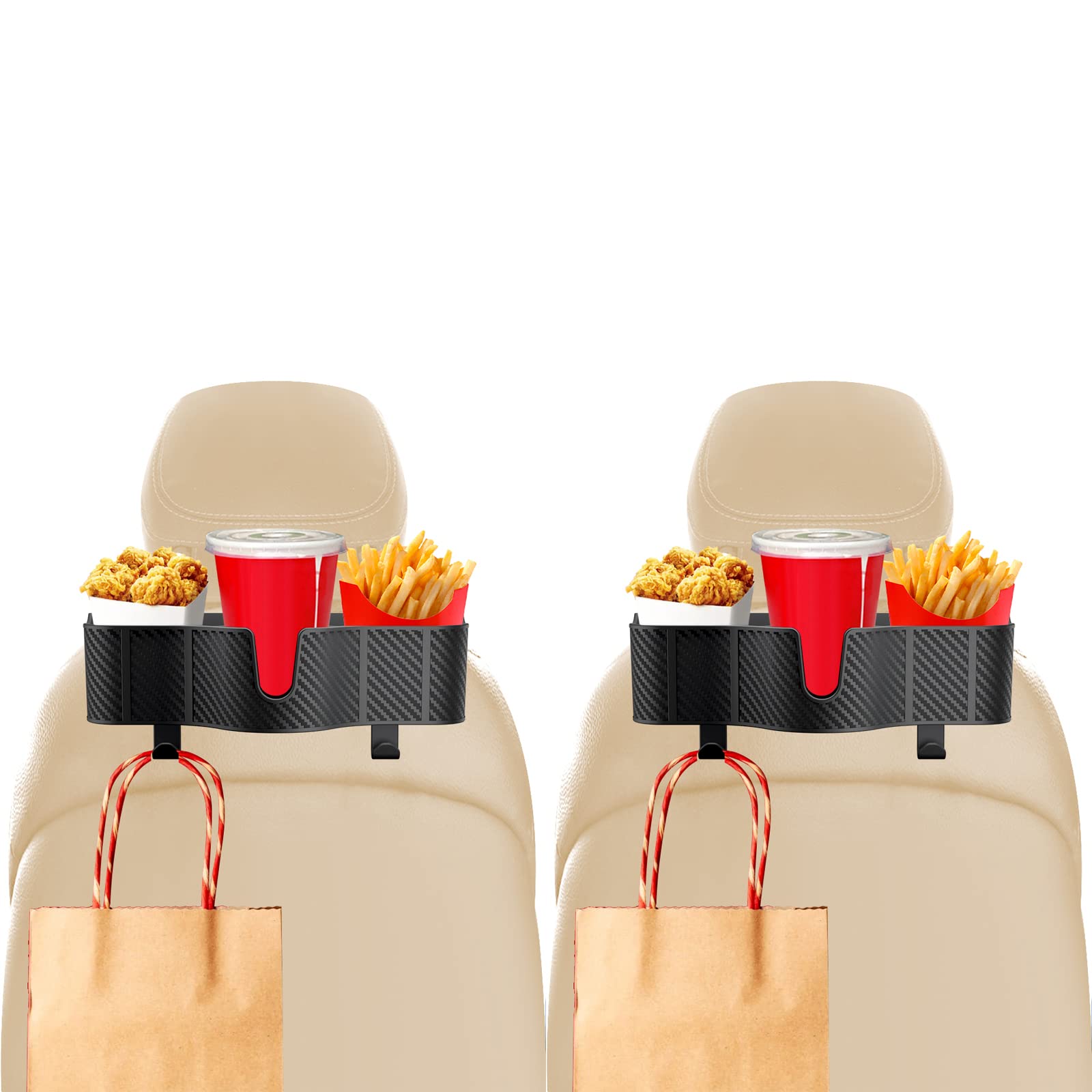 OUSHASAA Car Headrest Backseat Organizer with 3.7'' Cup Holder, 3 in 1 Seat Back Organizer with Headrest Hooks, Multifunctional 