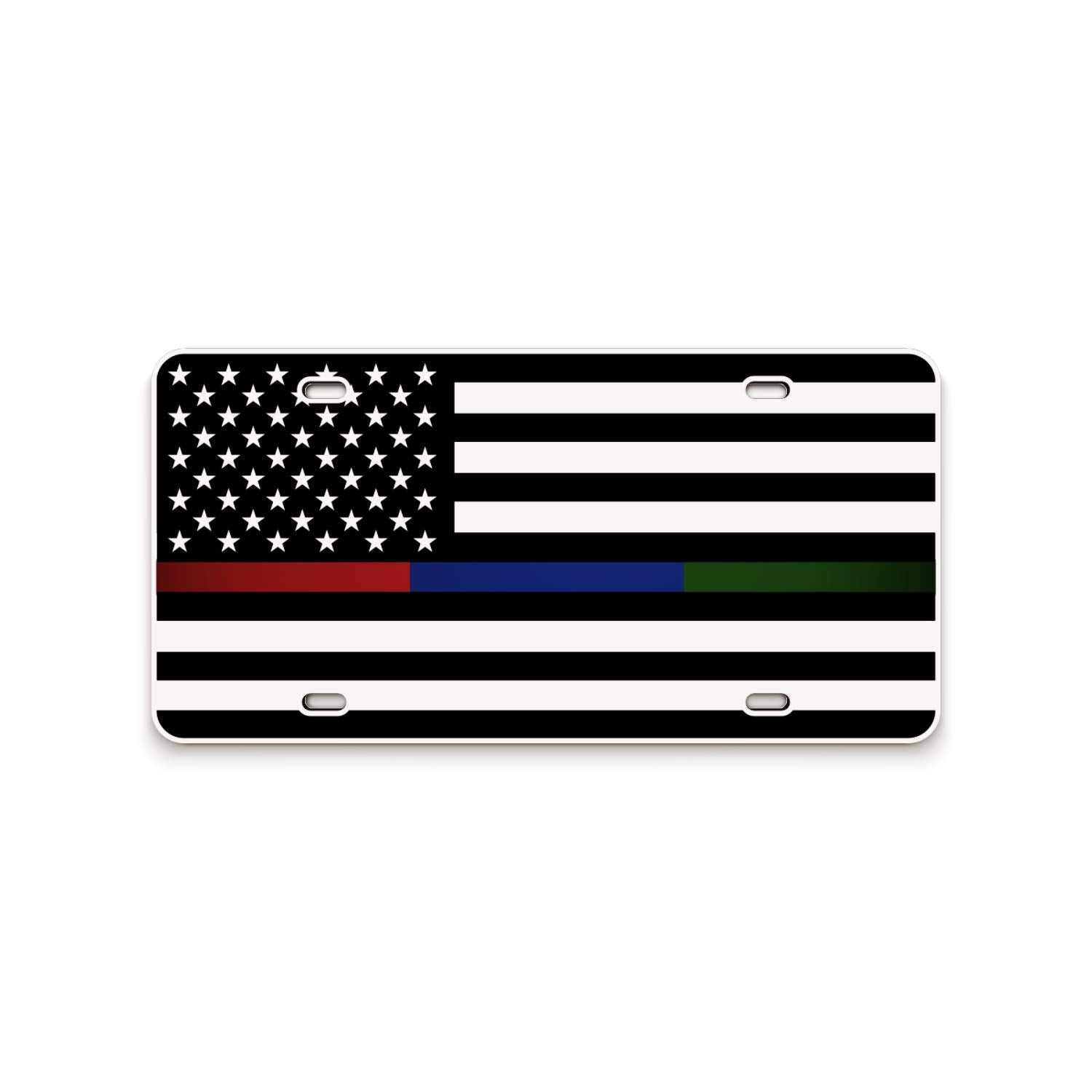 Jass Graphix Thin Blue Line Thin Red Line Thin Green Line American Flag License Plate Matte Black On 1/8 White Aluminum Composite Heavy Duty Tactical Patriot Usa Car Tag
