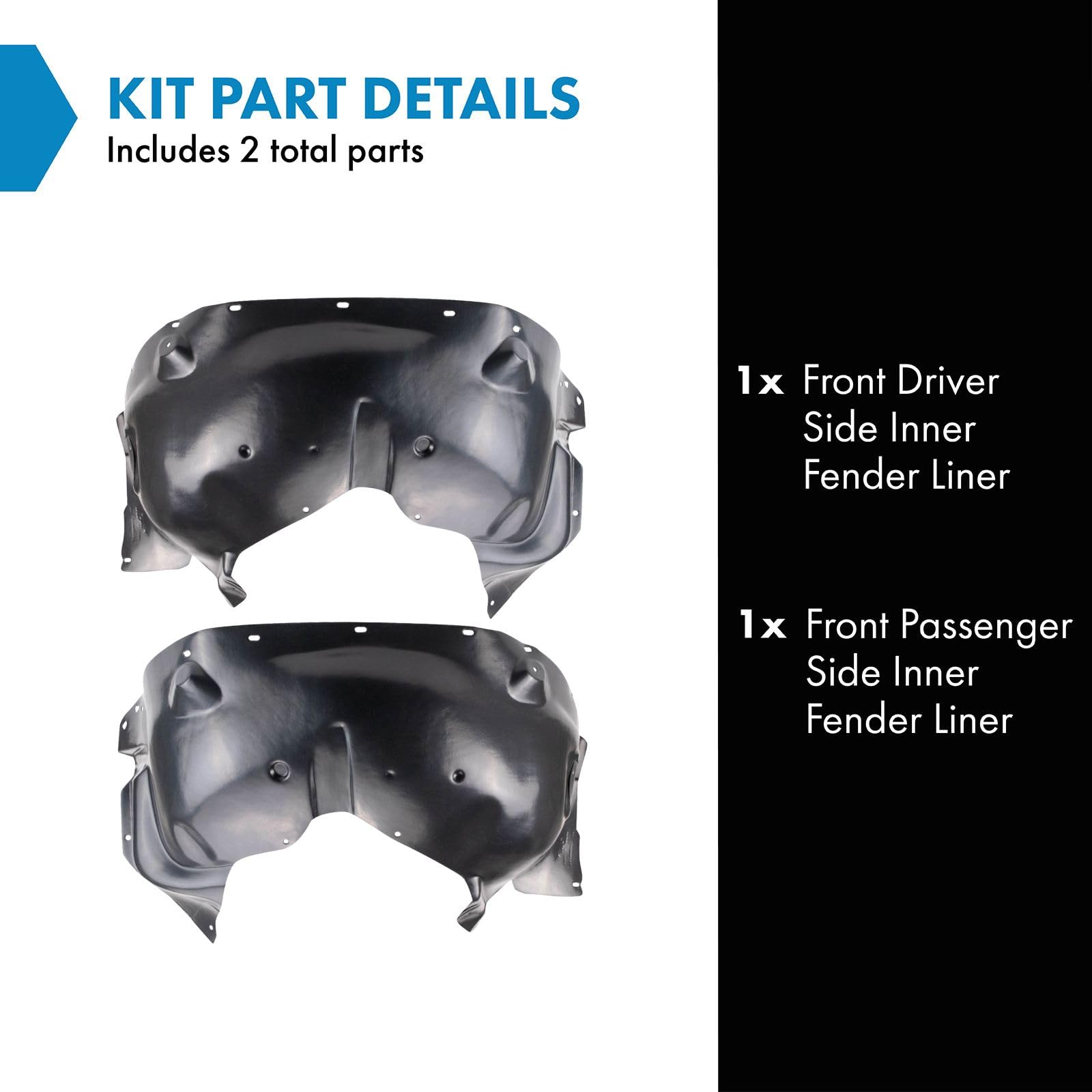 Trq Front Inner Fender Liner Set Compatible With 2002-2004 Jeep Liberty Ch1248118 Ch1249118