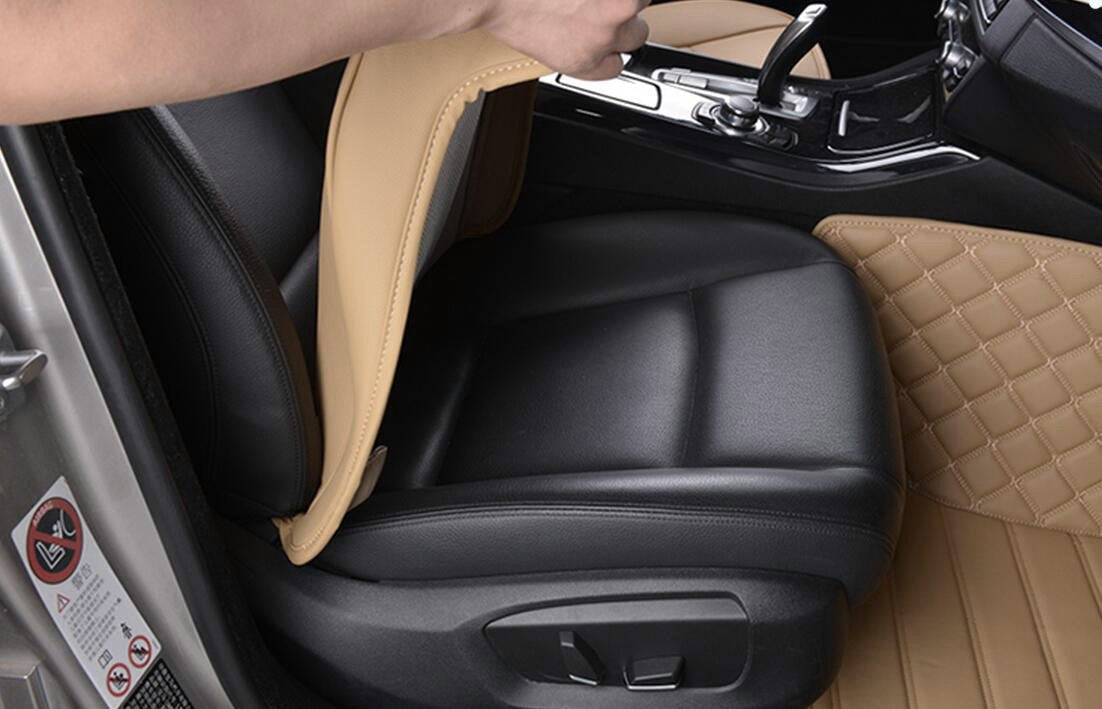 EDEALYN Luxury PU Leather Car Seat Cover - Beige, Fits 90% Vehicles, Model QJ-JJ0089, Size 20.8"x21"x0.2"