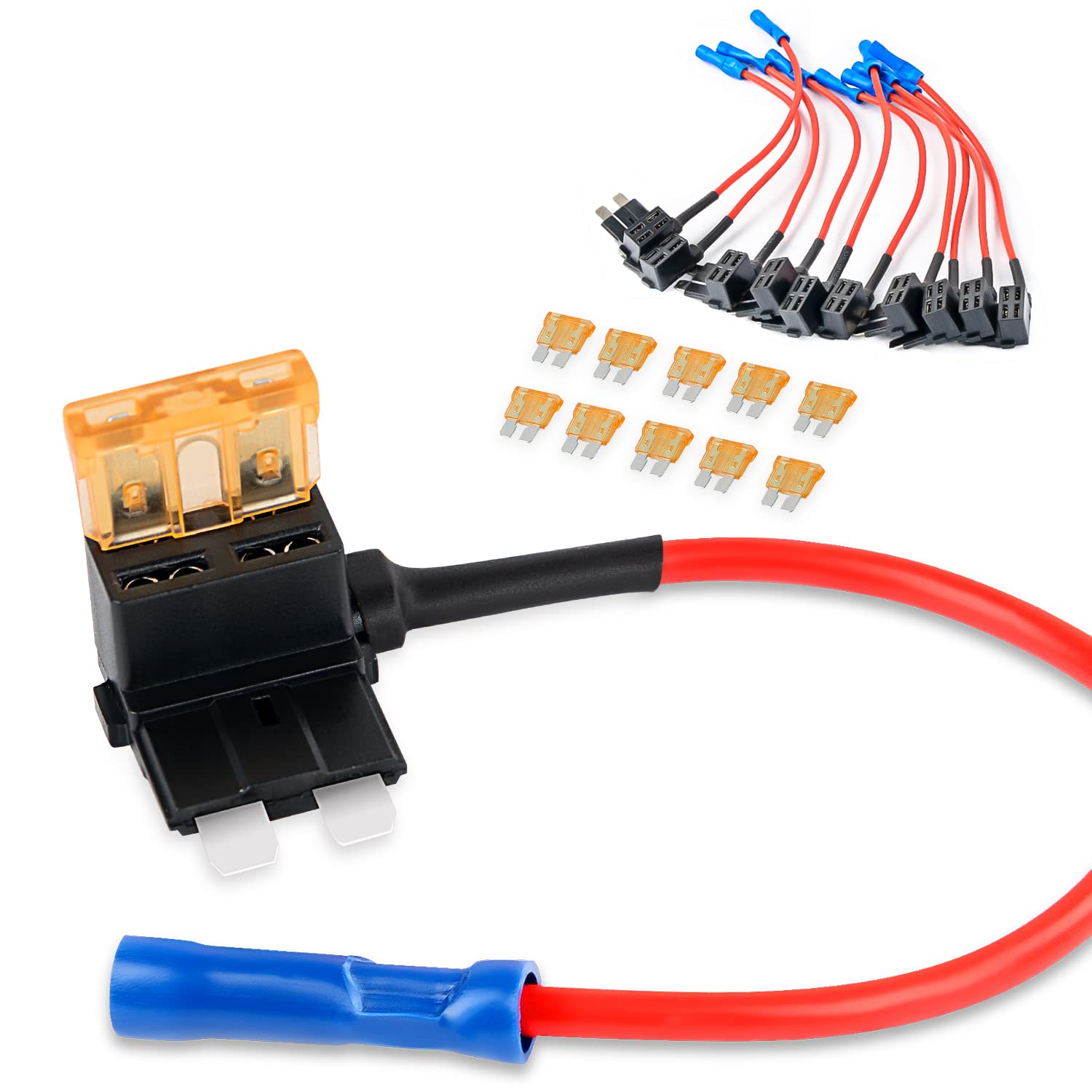 Nilight 12V Car Add-A-Circuit Fuse Tap Adapter With 5 Amp Standard Apr Ato Atc Blade Fuse Set For Cars Trucks Boats, Multicolor,