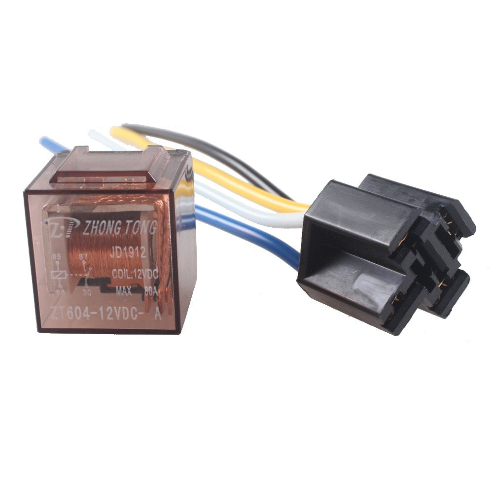 Esupport Car Universal Transparent Relay 12V 80A Spst 4Pin Switch Wire Socket Plug Harness Kit Pack Of 5