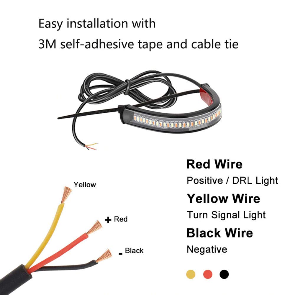 CoCsmart 2PC Flexible Switchback Dual-Color White & Amber Motorcycle LED Fork Turn Signal Blinkers DRL Daytime Running Light Wat