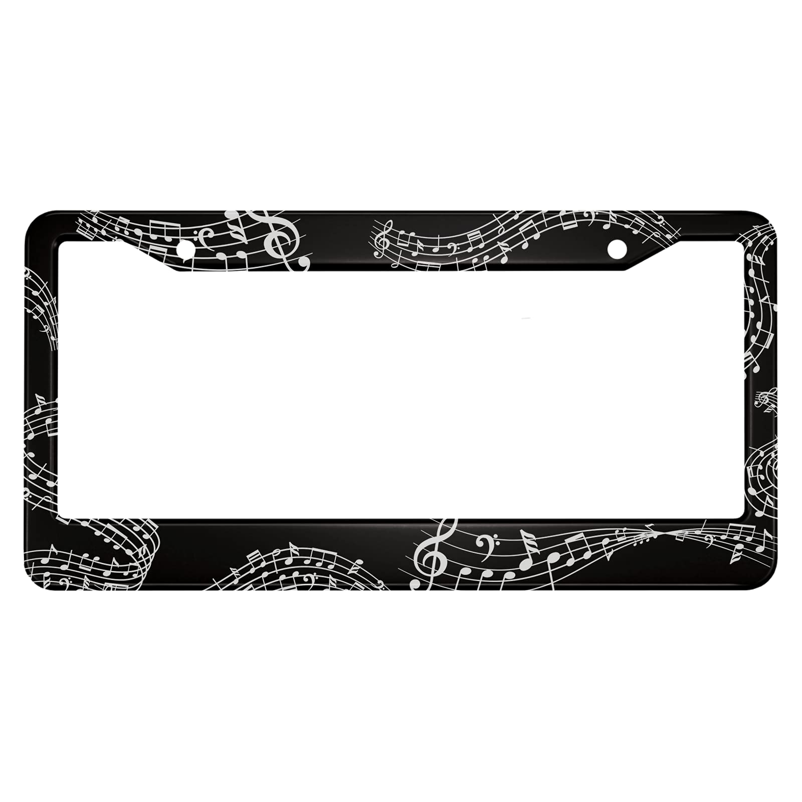Ofloral Staves Of Rhythmic Flow Aluminum Alloy License Plate Frame Music Note Pattern Decorative Cute Applicable To Us Standard