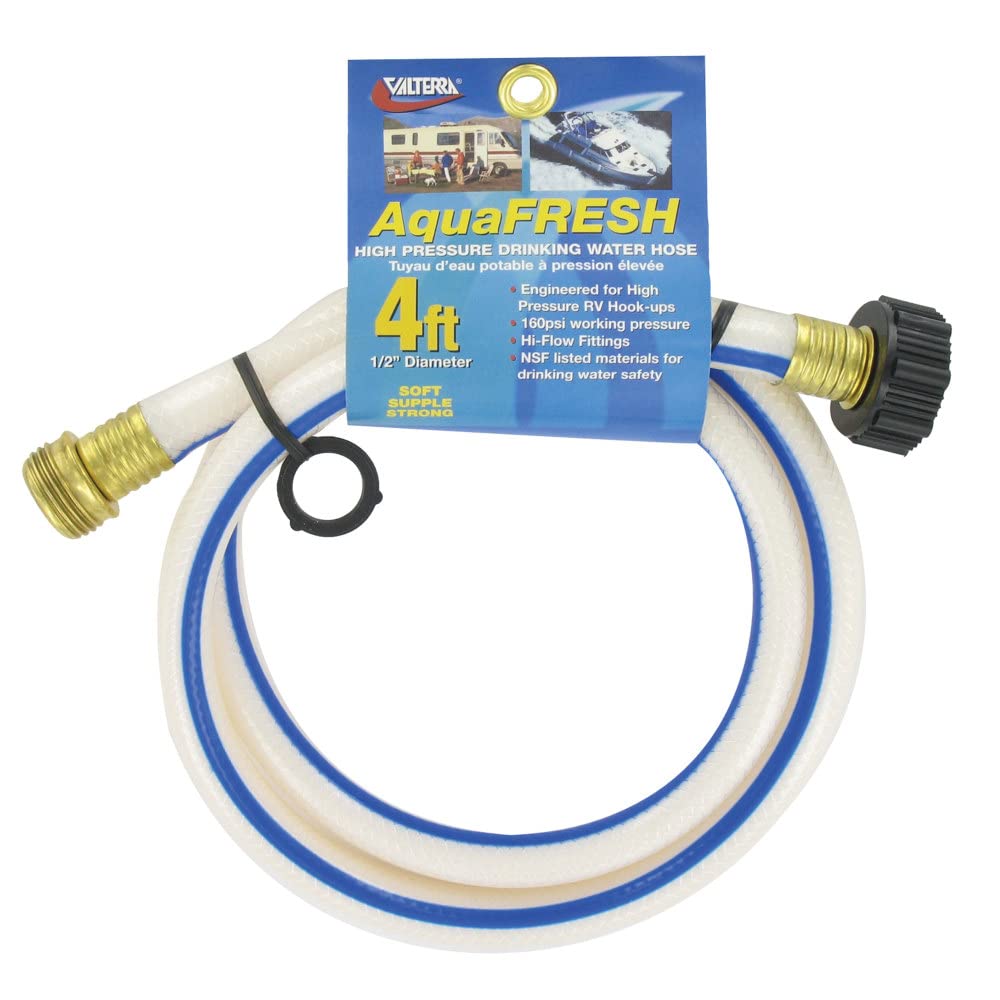 Valterra W015048 AquaFresh High Pressure Drinking Water Hose, Water Hose Hookup for RV  1/2 inch x 4, White