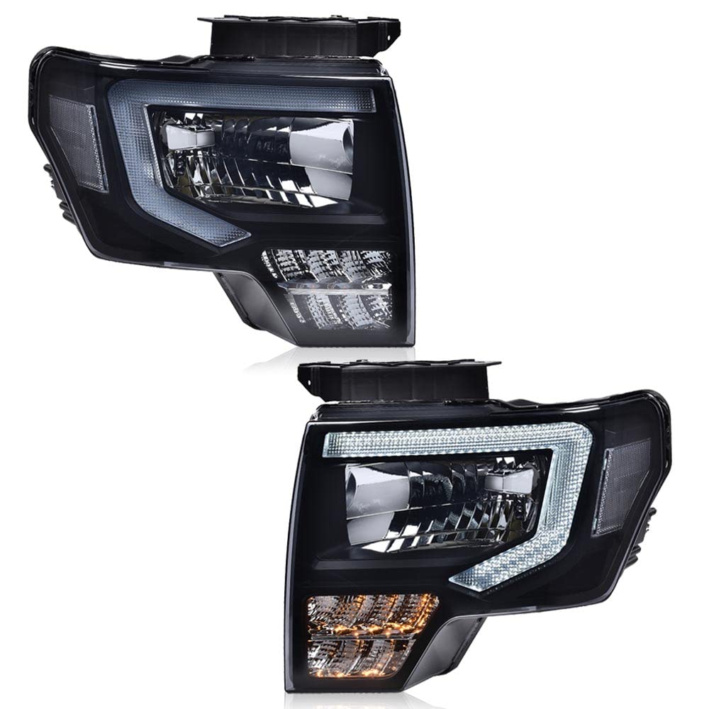 ALLGOOD LED DRL Headlights Assembly Compatible with Ford F150 2009-2014, Left Driver & Right Passenger Side Front Headlamps, Smo