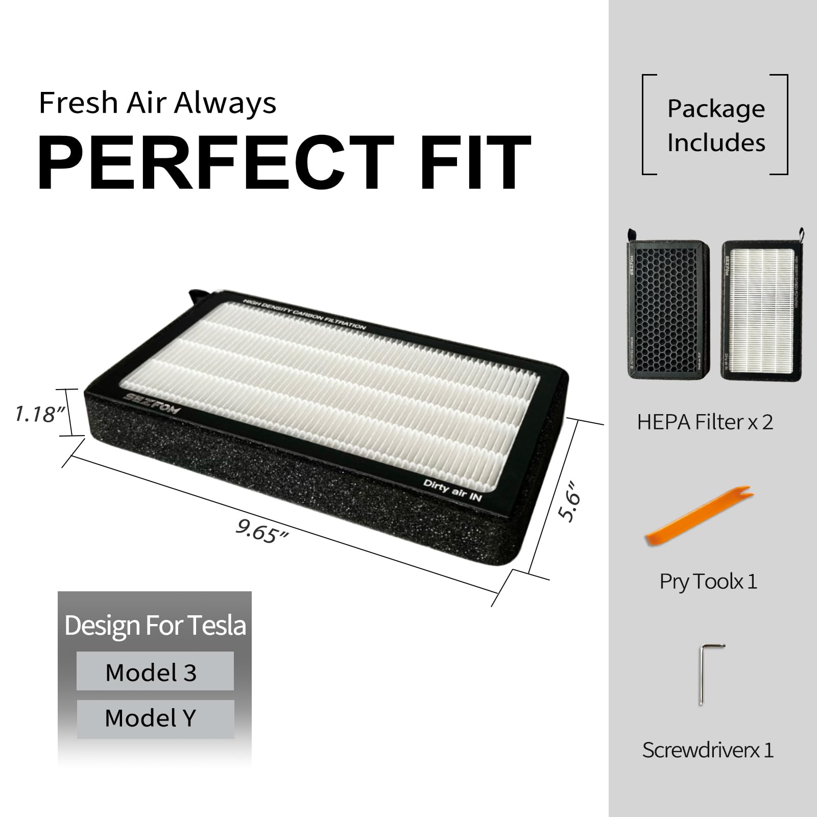 Sezfom Cabin Air Filters For Tesla Model 3 Model Y (2016-2025) With Activated Carbon(2-Pack) Dual Layer Air Filter Replacement F