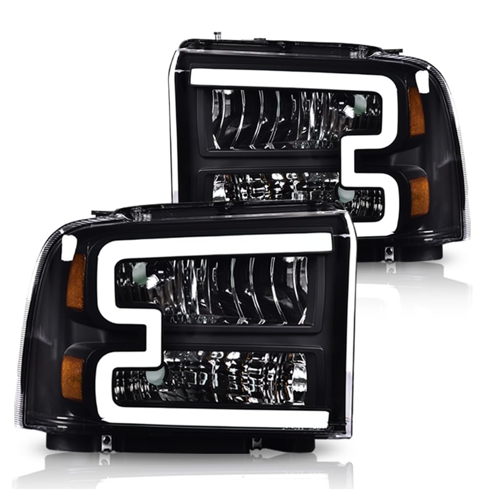 G-PLUS LED DRL Headlights Assembly Compatible with Ford F250 F350 F450 F550 Super Duty 2005-2007, Fit Ford Excursion 2005 Headla