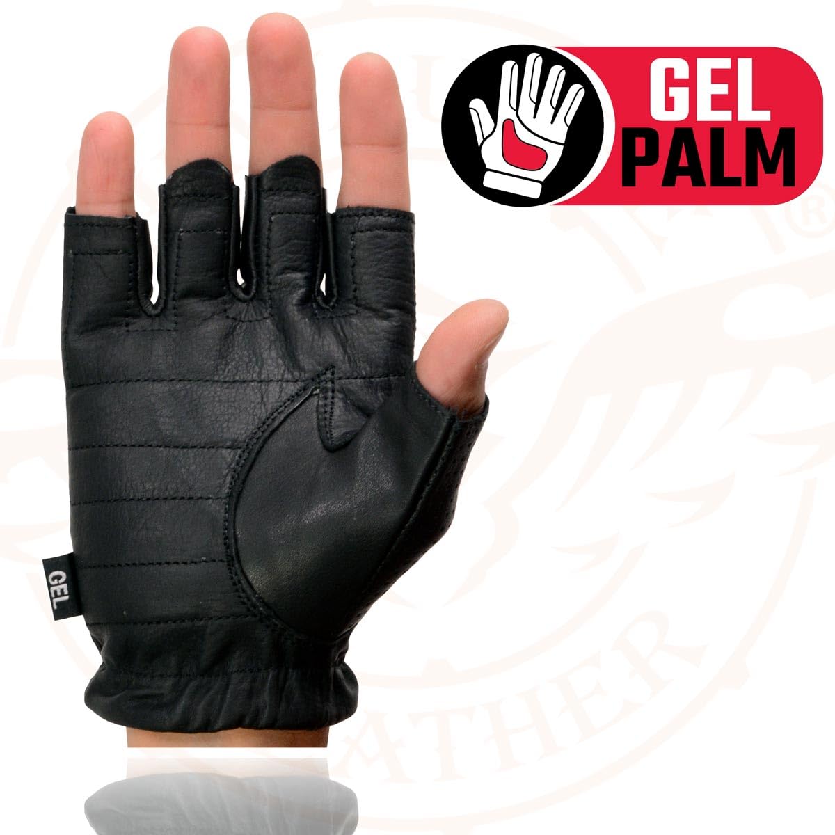 Milwaukee Leather SH357 Men's Black Leather Gel Padded Palm Fingerless Motorcycle Hand Gloves W/ Welted Perforated Leather - XXX