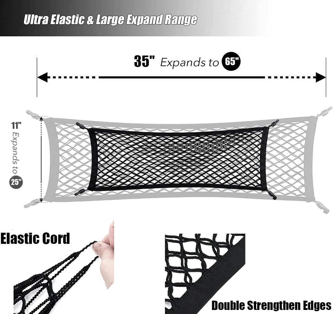 Double-Layer Trunk Cargo Elastic Net For Suv, 35''X11'' Stretch To 65''X25'' For Car Organizer Heavy Duty With Hooks