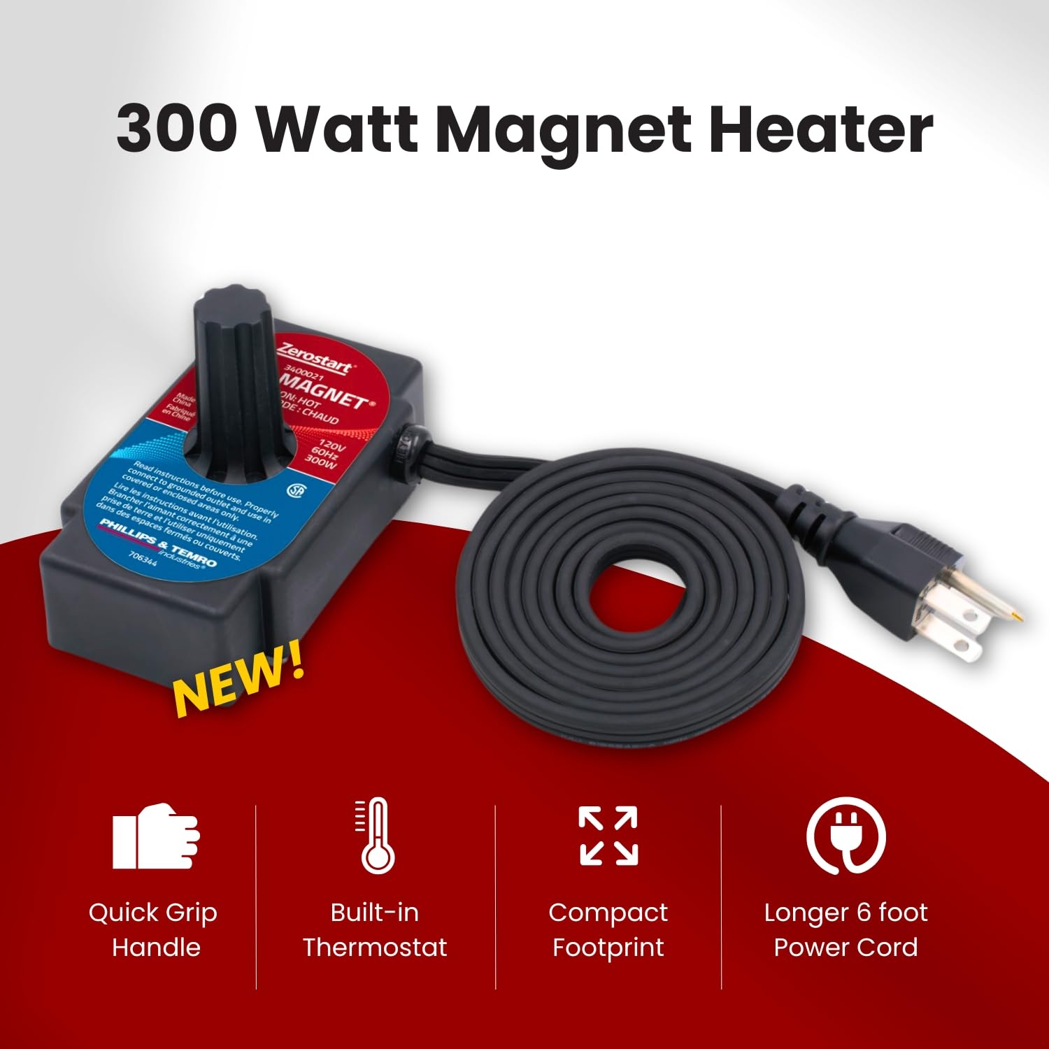 Zerostart Magnetic Engine Block Heater - 300W, 6ft Cord, CSA Certified, Model 3400021 for Oil Pans and Transmissions