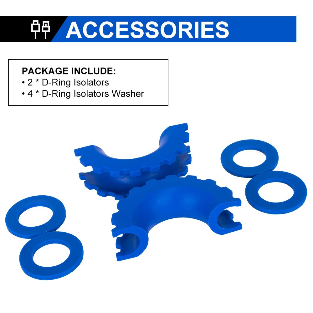 BUNKER INDUST D Ring/Shackle Isolator Kit, Blue, Includes 1 Pair Isolators & 4 Washers, Fits 3/4" Shackle Hooks, Model
