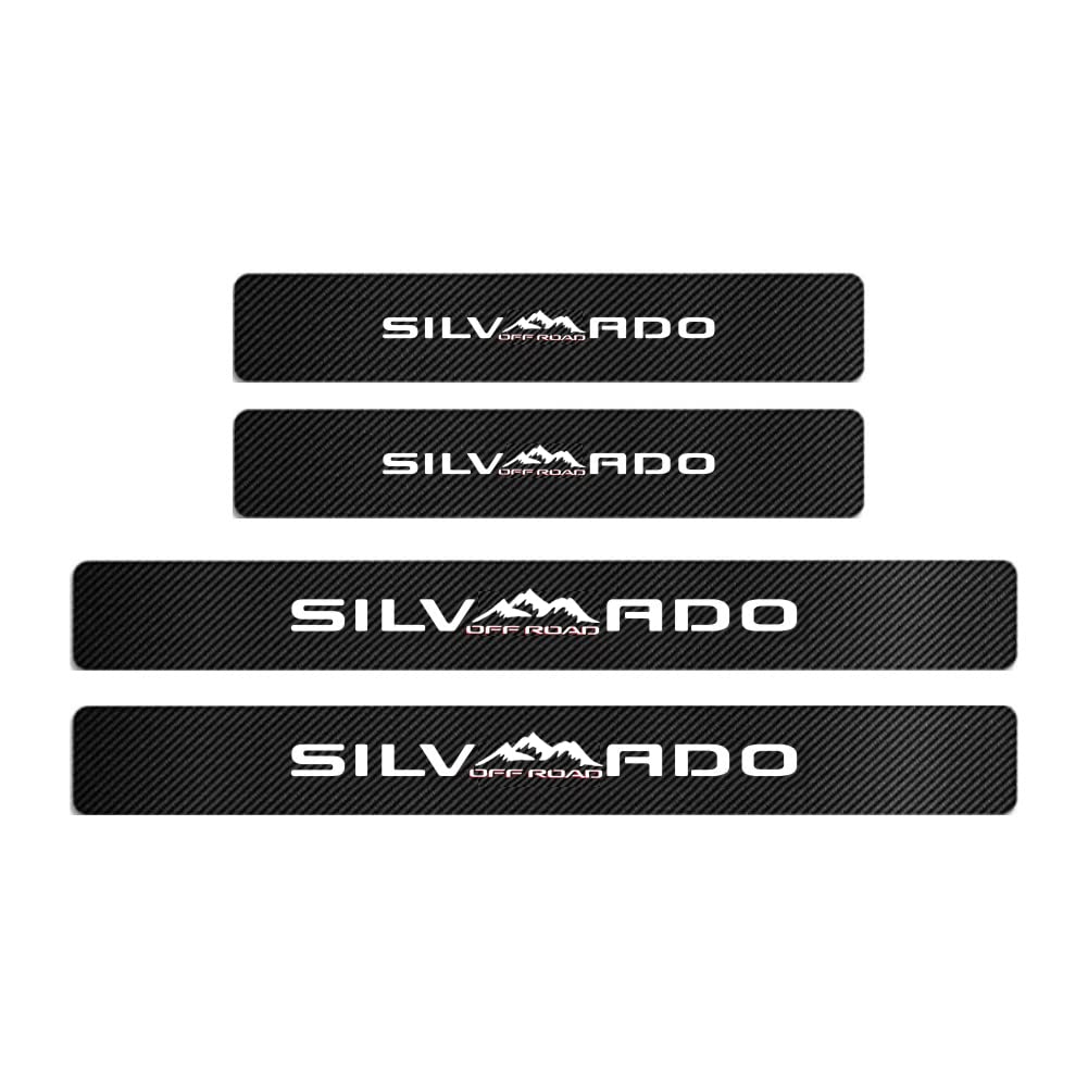 Maxdool 4Pcs Car Door Sill Protector Reflective 4D Carbon Fiber Sticker Decoration Door Entry Guard Door Sill Scuff Plate Stickers Compatible With Silverado Off Road(White)