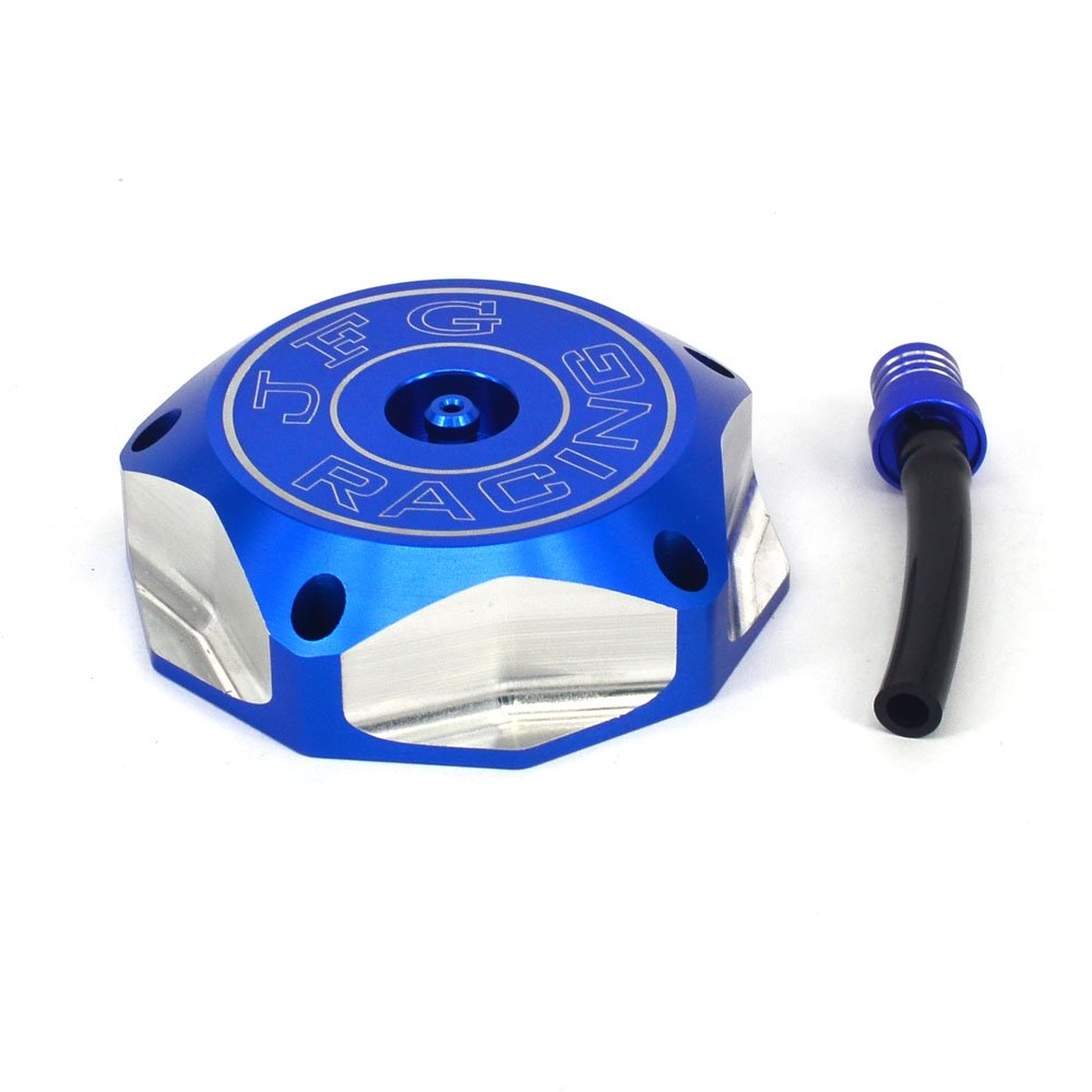 JFG RACING Dirt Bike Gas Fuel Tank Cap - Billet with Vent Hose for YZ Models (04-23), WR Models (03-15) - Blue, Plastic, Model Y121103