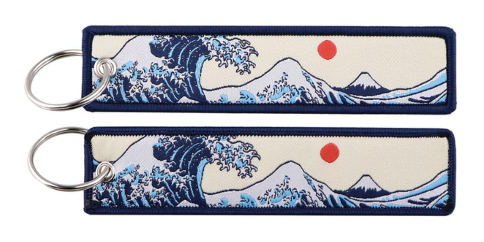 Hokusai Waves Great Wave Off Kanagawa Japan Art Mount Fuji Rising Red Sun Keychain Key Tag Chain Fob Ring by Pinstant
