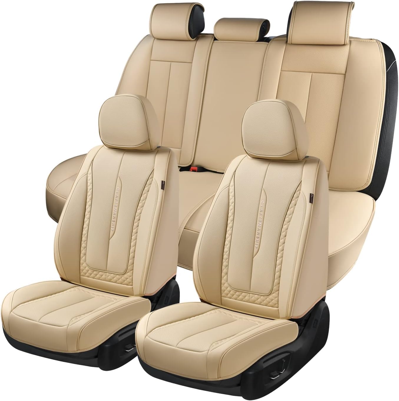 Coverado Car Seat Cover Front Seat, Beige Seat Covers Front Seats, Nappa Leather Waterproof, Car Seat Cushion, Car Seat Protecto