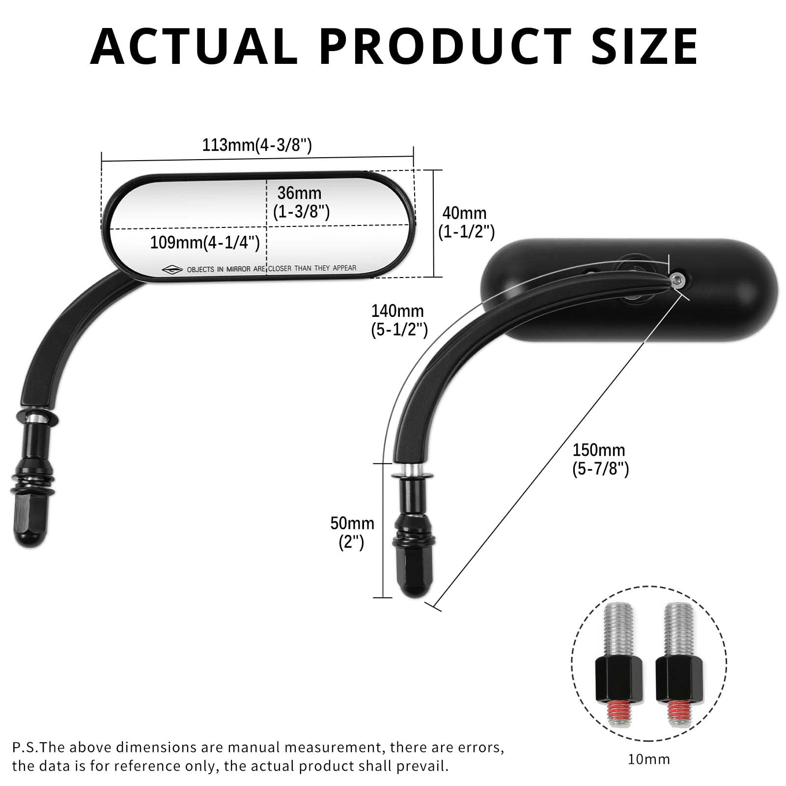 MISS MOLY 8mm 10mm Motorcycle Mini Black Sportster Mirrors, Aluminum, Compatible with Honda, Suzuki, Harley, Model LXECBUS242, Black#1