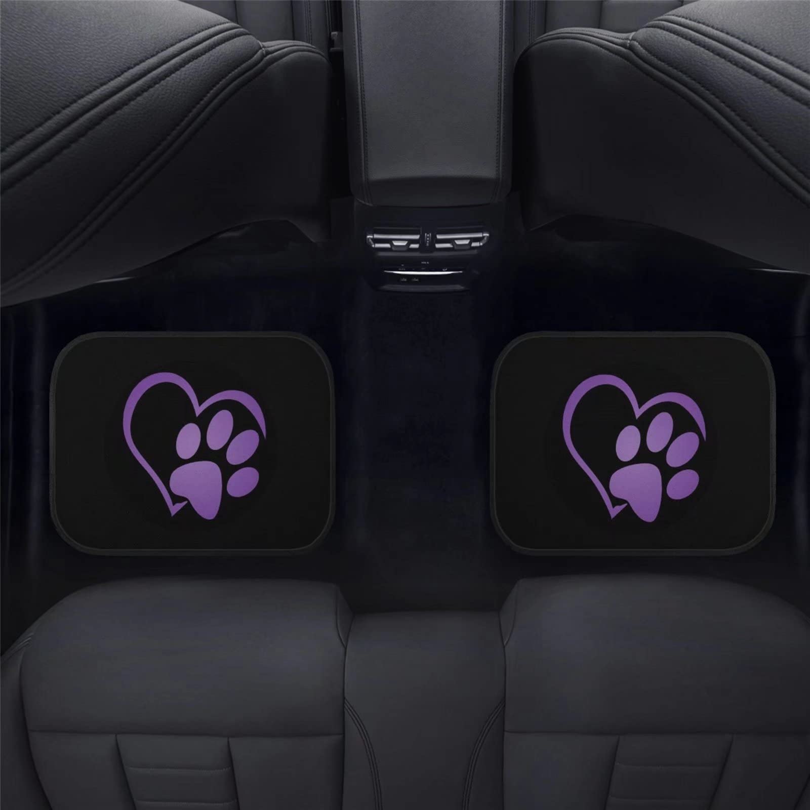 Suhoaziia Dog Paw Heart Purple Decorative Car Floor Mats Set of 4 for Front Rear Seats, Heavy Duty Rubber Backing Universal Fit,