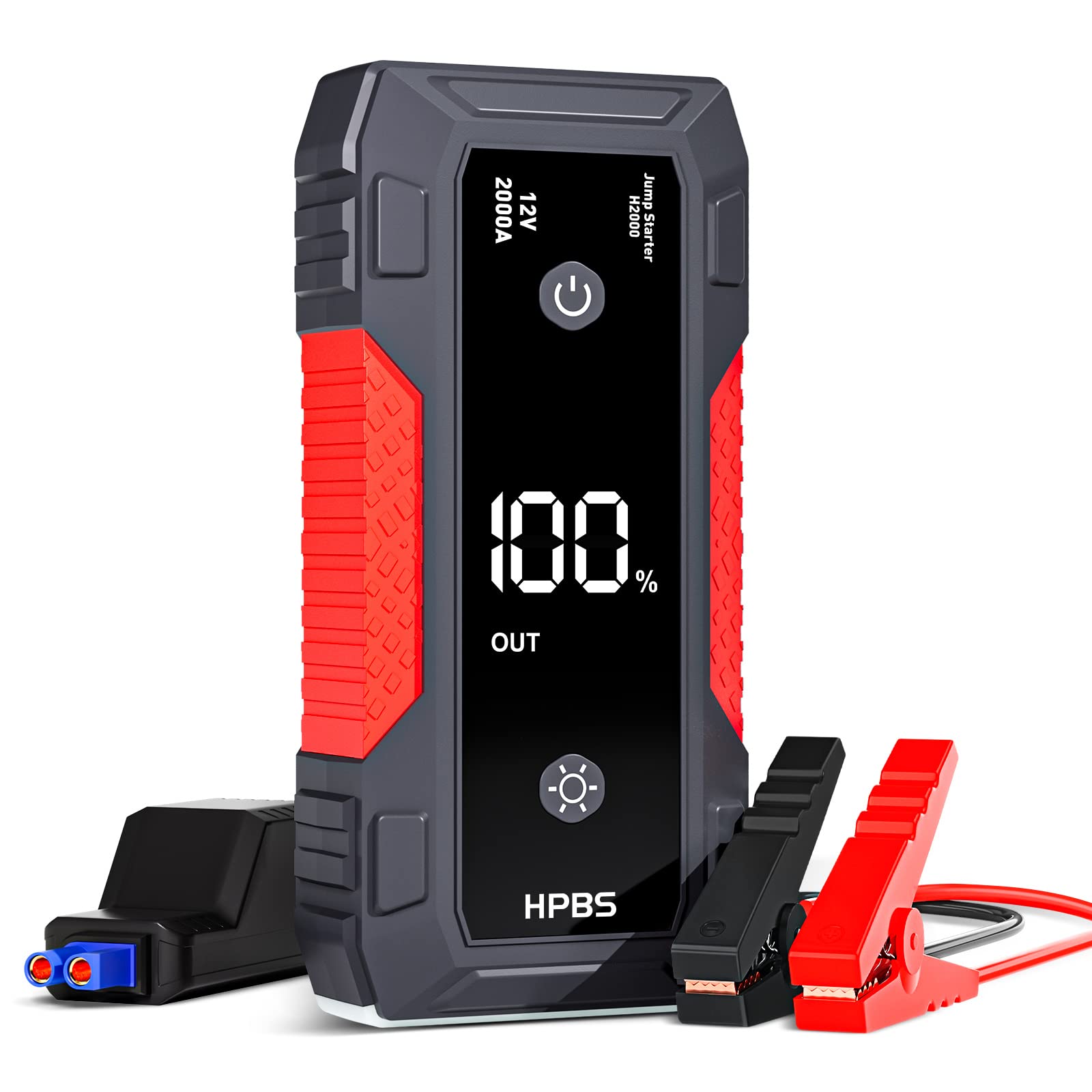 HPBS Jump Starter 4000A Battery Pack for 10.0L Gas & 8.0L Diesel Engines, 12V Portable, Red, Model H2000