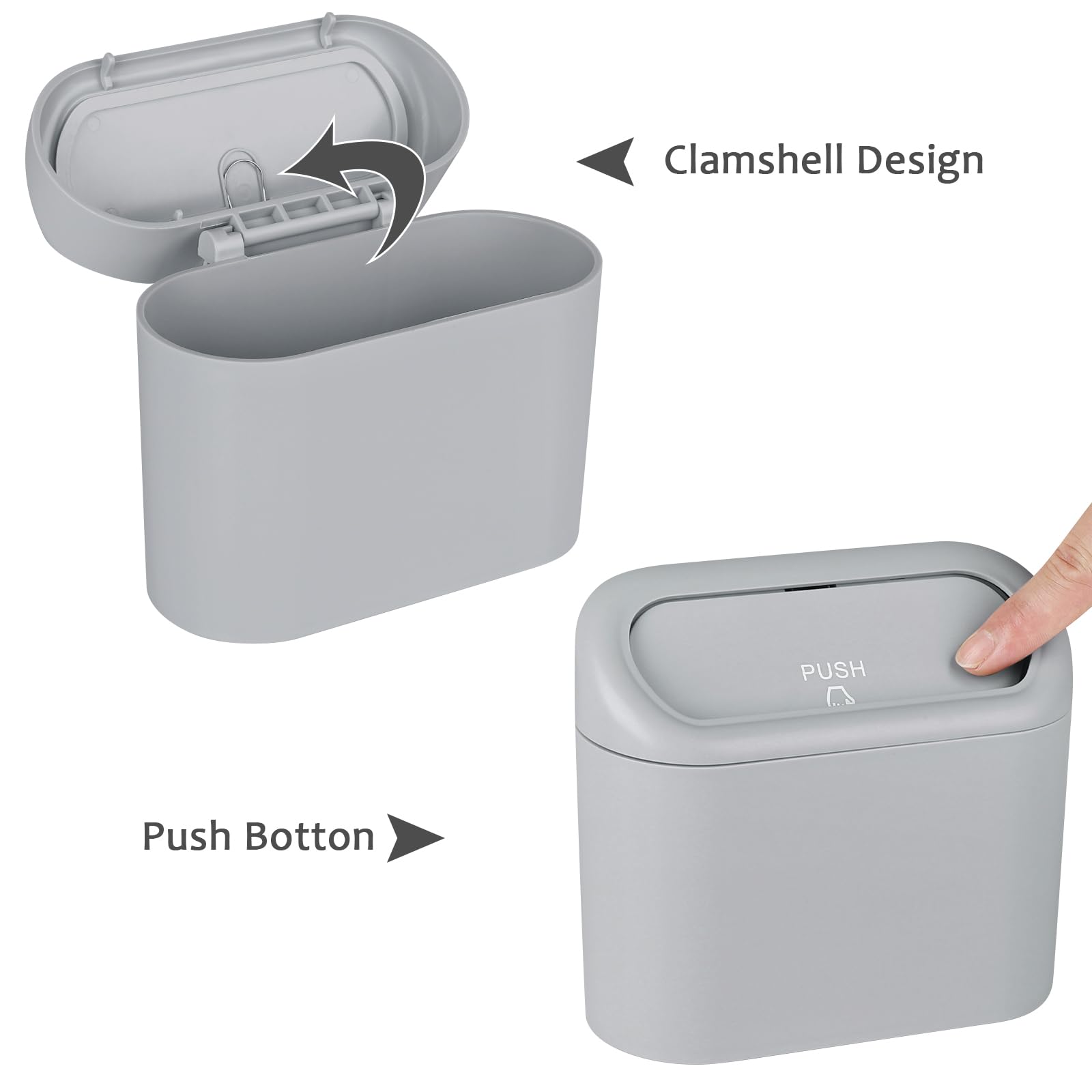 Accmor Portable Car Trash Can - Mini Grey Plastic Bin with Lid, Leakproof Design, Includes Trash Bag, Model AC4450-Grey