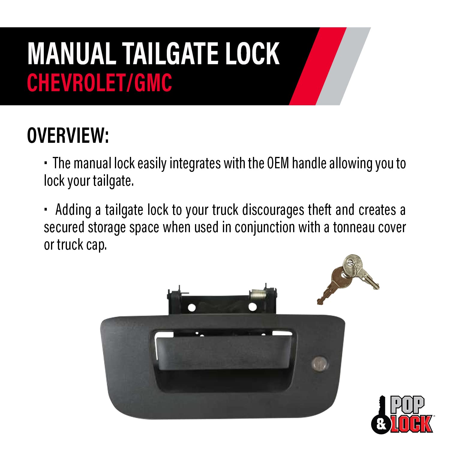 Pop & Lock Pl1310 Black Manual Tailgate Lock For Chevy/Gmc (New Body)