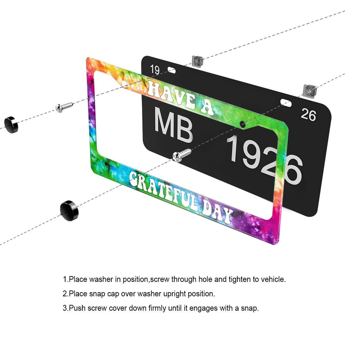 Meikosks Tie Dye Aluminum License Plate Frame, 12x6 Inch, 2 Holes with Screw Caps, Durable Car Tag Holder for Men and Women