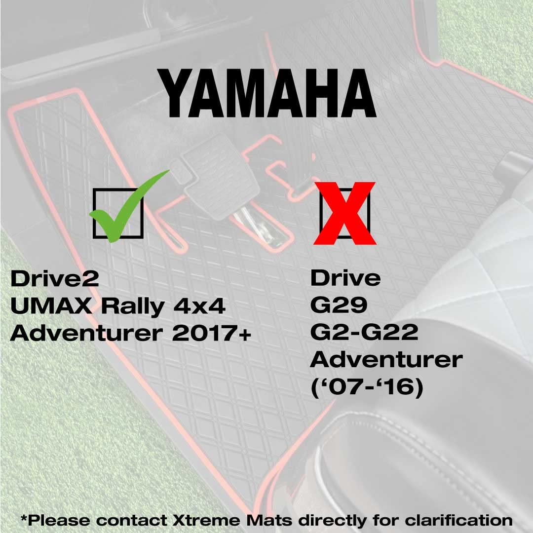 Xtreme Mats Golf Cart Floor Liner Mat - Full Coverage for Yamaha Drive2 (2017-2022) - Rubber - Black with Red Trim - Model YAM-DR2-RED