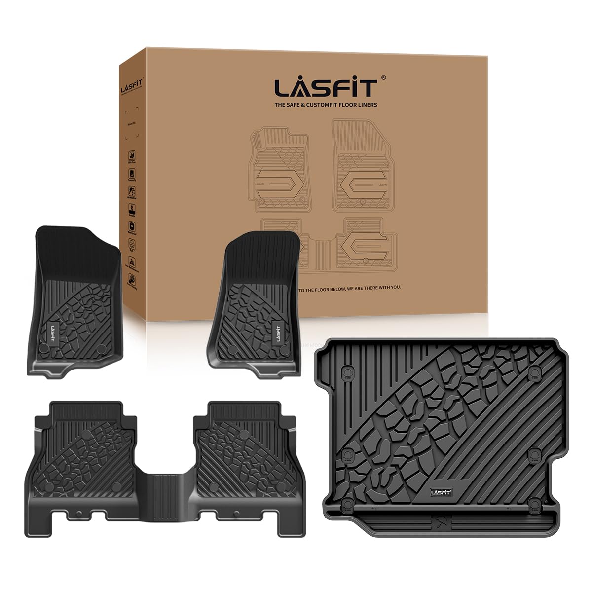 Lasfit Floor Mats & Cargo Mats Fit For 2018-2024 Jeep Wrangler Jl Unlimited 4 Door Without Subwoofer Only (Not Fit For Jk Or 4Xe