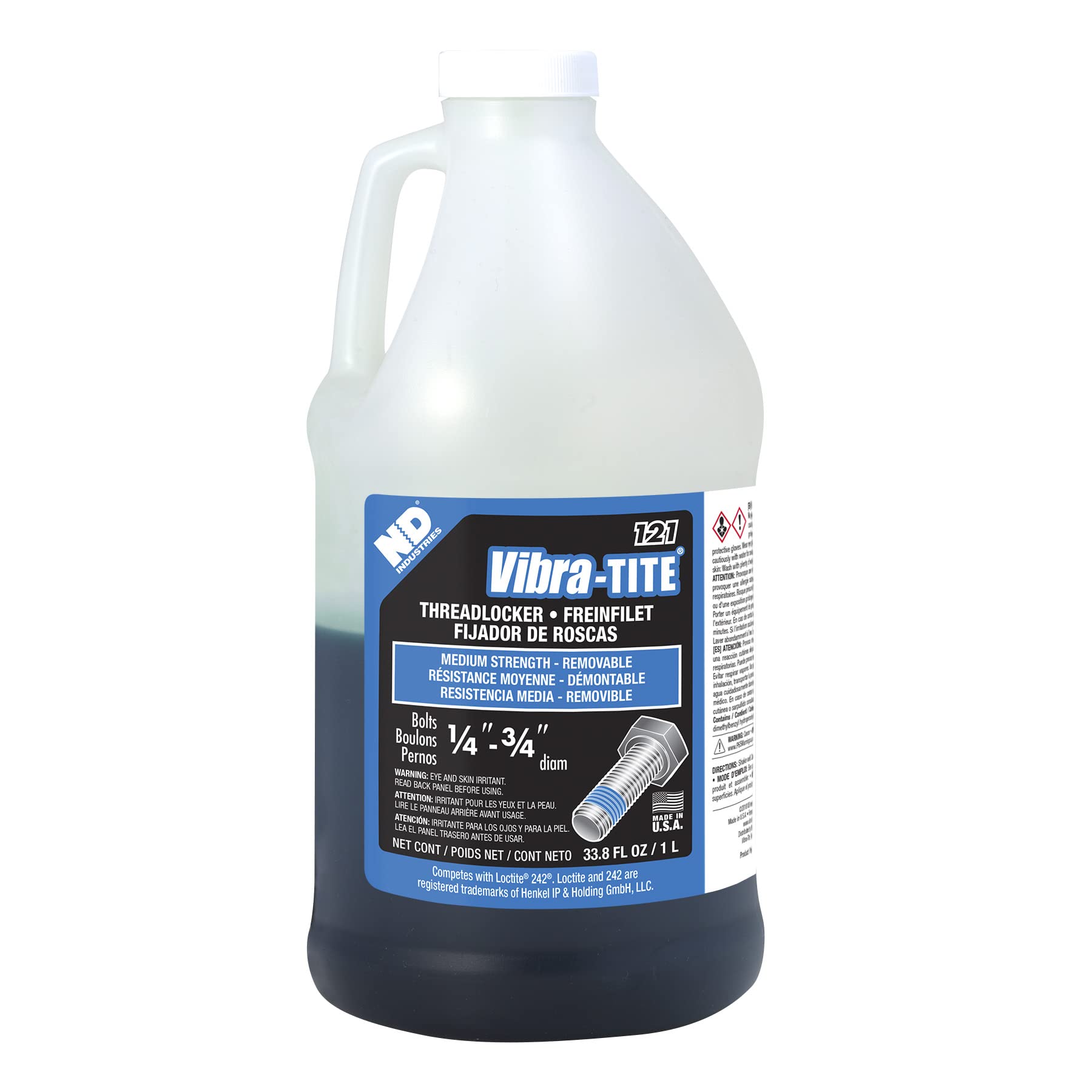 Vibra-Tite - 12100 121 Medium Strength Removable Anaerobic Threadlocker, 1 Liter Bottle, Blue