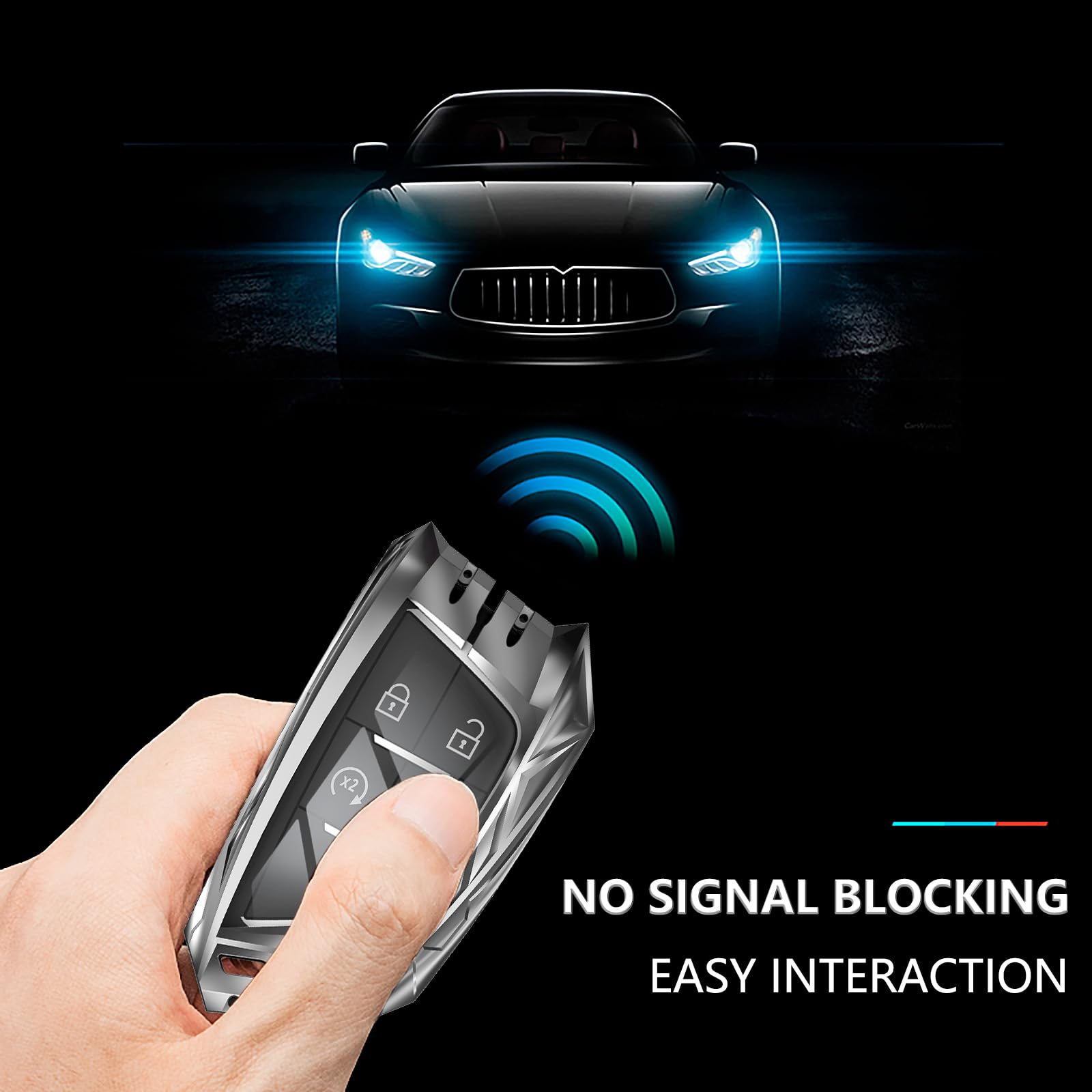 Ocezbiis Key Fob Cover for Cadillac Style B - Zinc Alloy, Silver, Keychain Accessories for Corvette C8 Smart Remote Keyless Entry