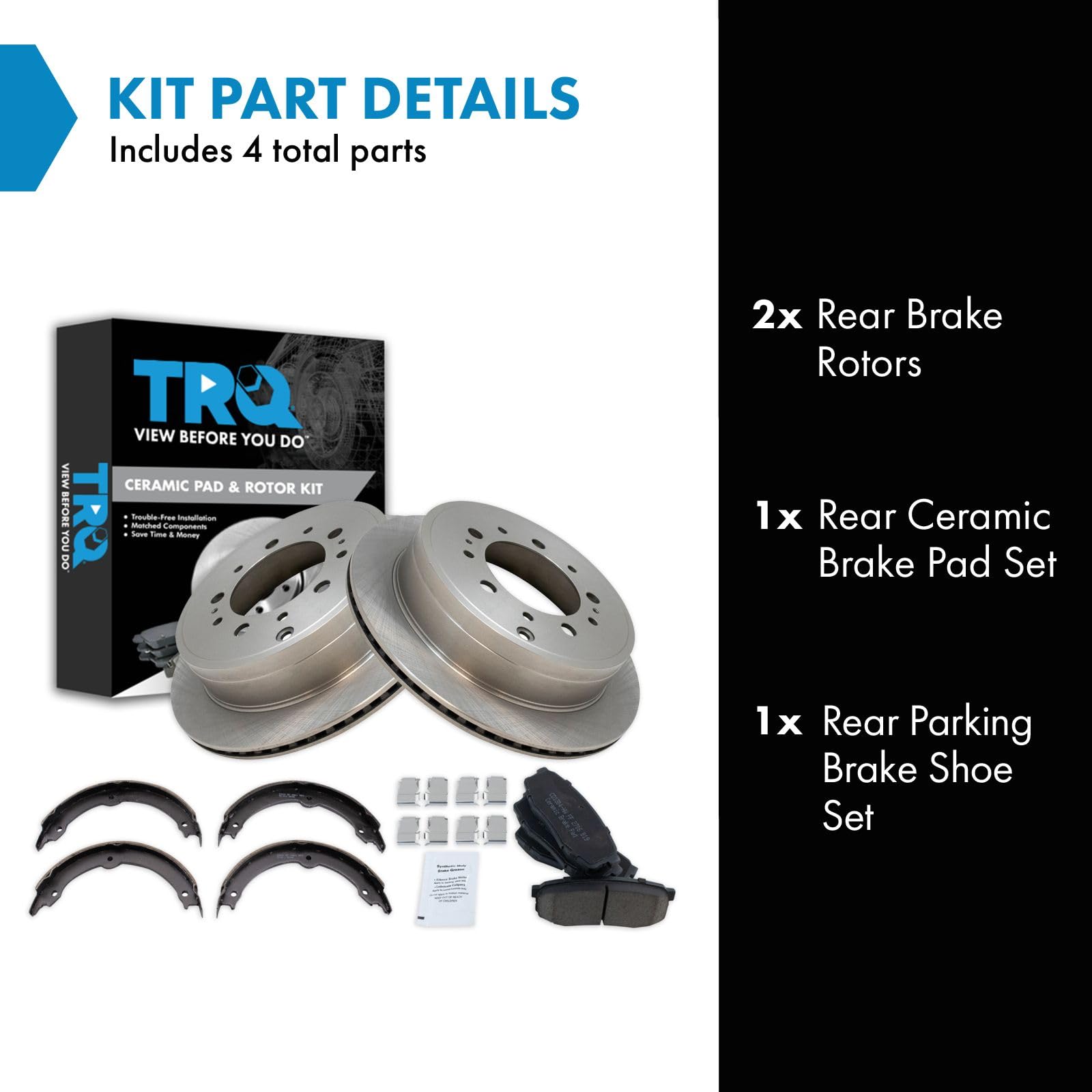 Trq Rear Brake Pad & Rotor Kit Brake Pads Brake Rotor Parking Brake Shoe Set Ceramic Compatible With 2008-2021 Lexus Lx570 Toyot