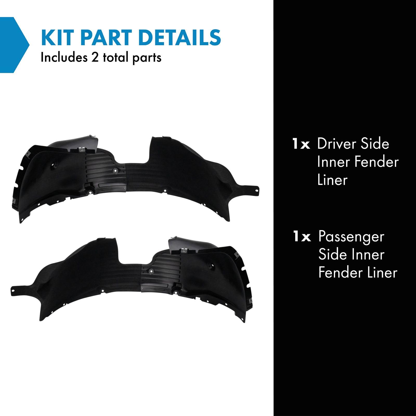 Trq Inner Fender Liner Set Compatible With 2018-2019 Hyundai Sonata Hy1248179 Hy1249179