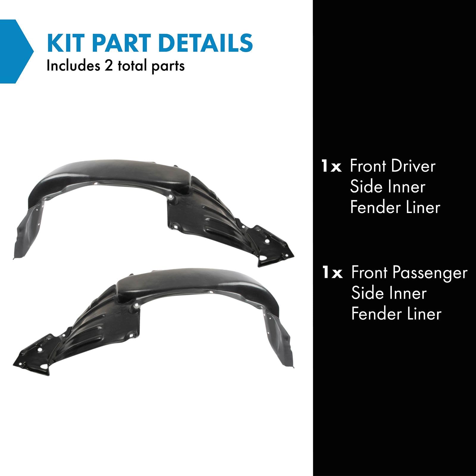 Trq Front Inner Fender Liner Set Compatible With 2012-2015 Toyota Tacoma To1248176 To1249176