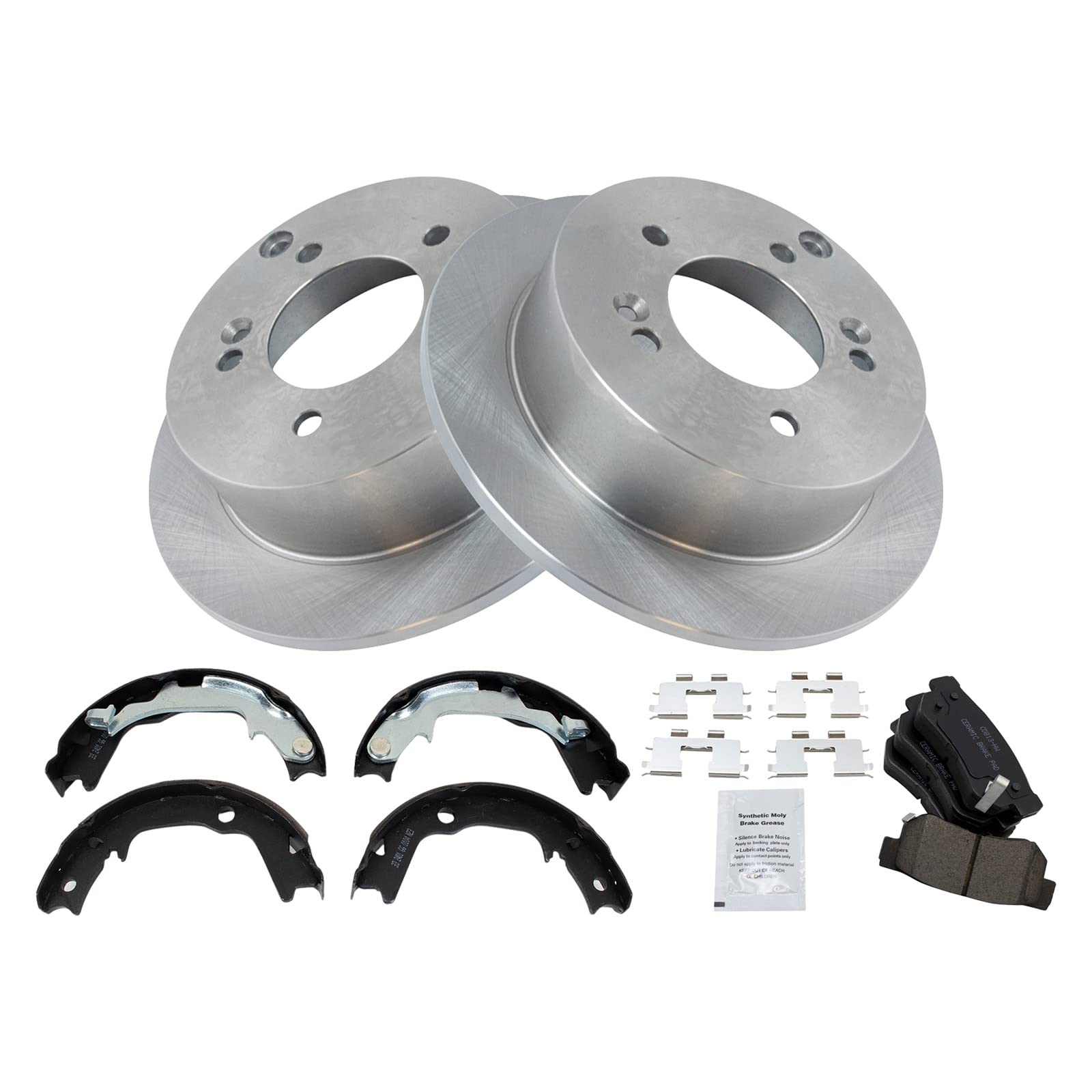 Trq Rear Brake Pad & Rotor Kit Brake Pads Brake Rotor Parking Brake Shoe Set Ceramic Compatible With 2001 Hyundai Xg300 2002-200