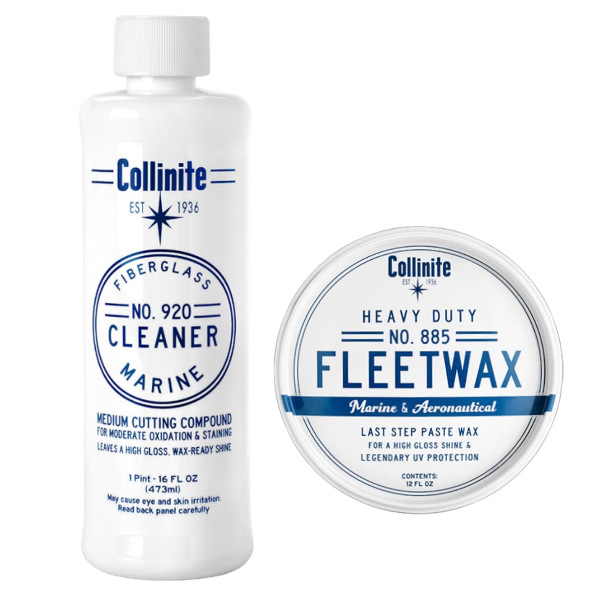 COLLINITE 920 Fiberglass Cleaner & 885 Paste Wax Combo - Water Spot & Oxidation Remover for Fast Surface Prep and Wax Protection