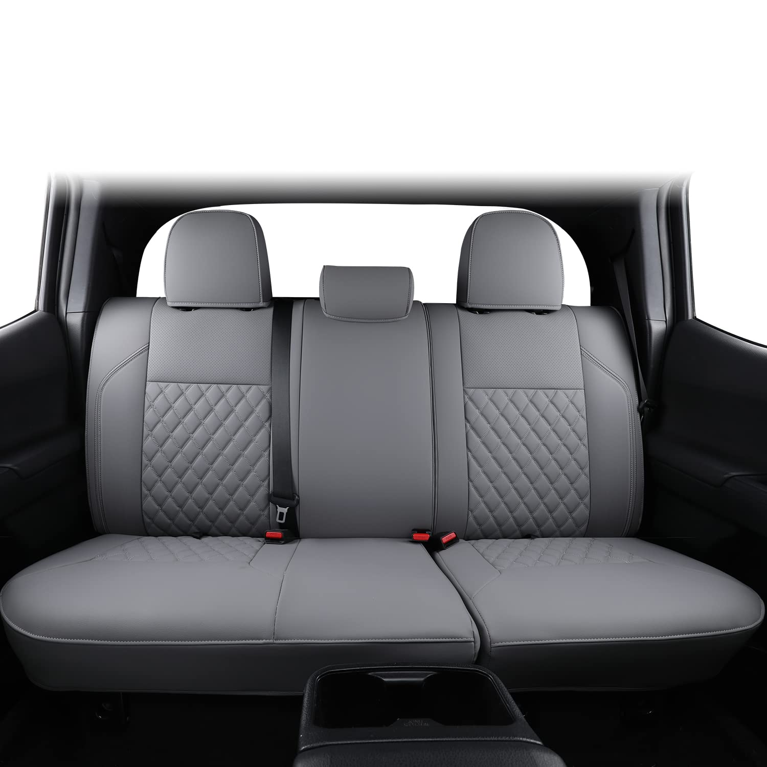 Luckyman Club Tacoma Full-Set Seat Covers P04-Hy, Fit Tacoma 2016 2017 2018 2019 2020 2021 2022 2023 Double/Crew Cab Only, With Faux Leather (Full Set, Gray)